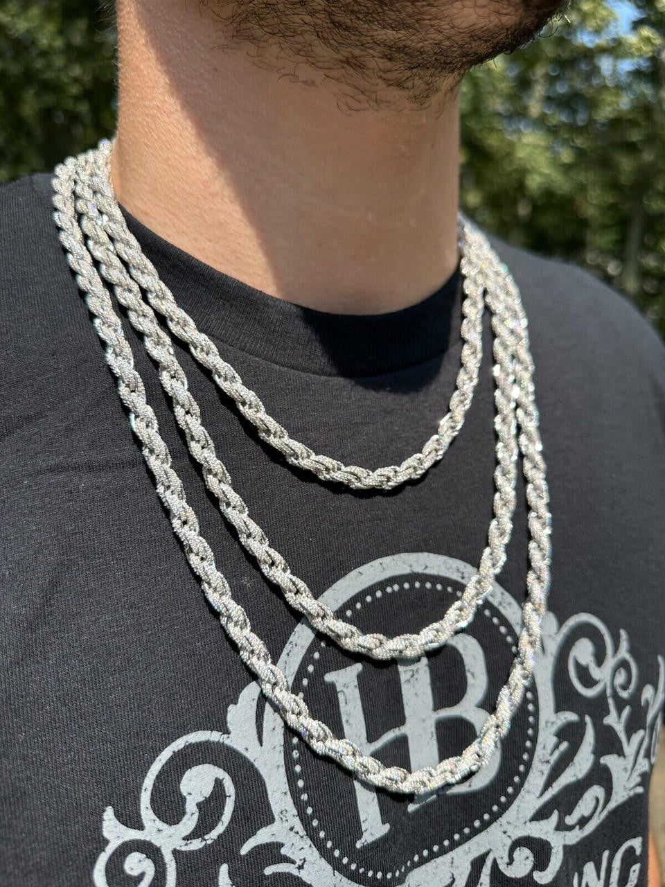 MOISSANITE Rope Chain Necklace Iced Out - 925 Silver - 7.5mm - 16-30"