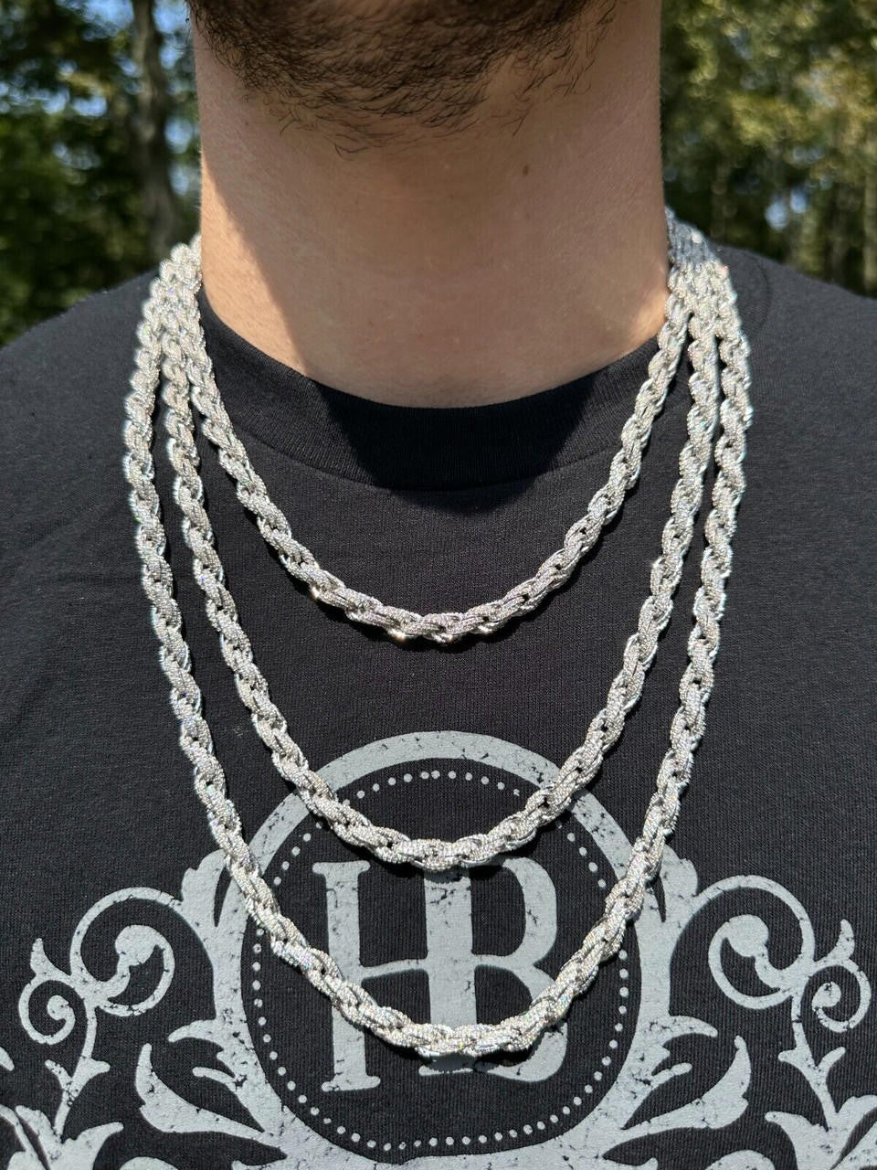MOISSANITE Rope Chain Necklace Iced Out - 925 Silver - 7.5mm - 16-30"