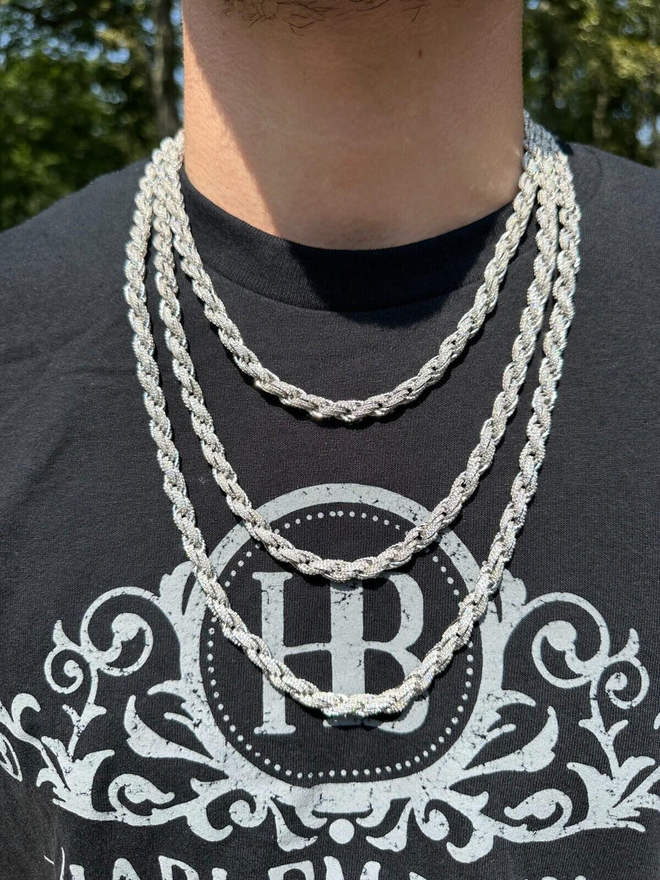 MOISSANITE Rope Chain Necklace Iced Out - 925 Silver - 7.5mm - 16-30"