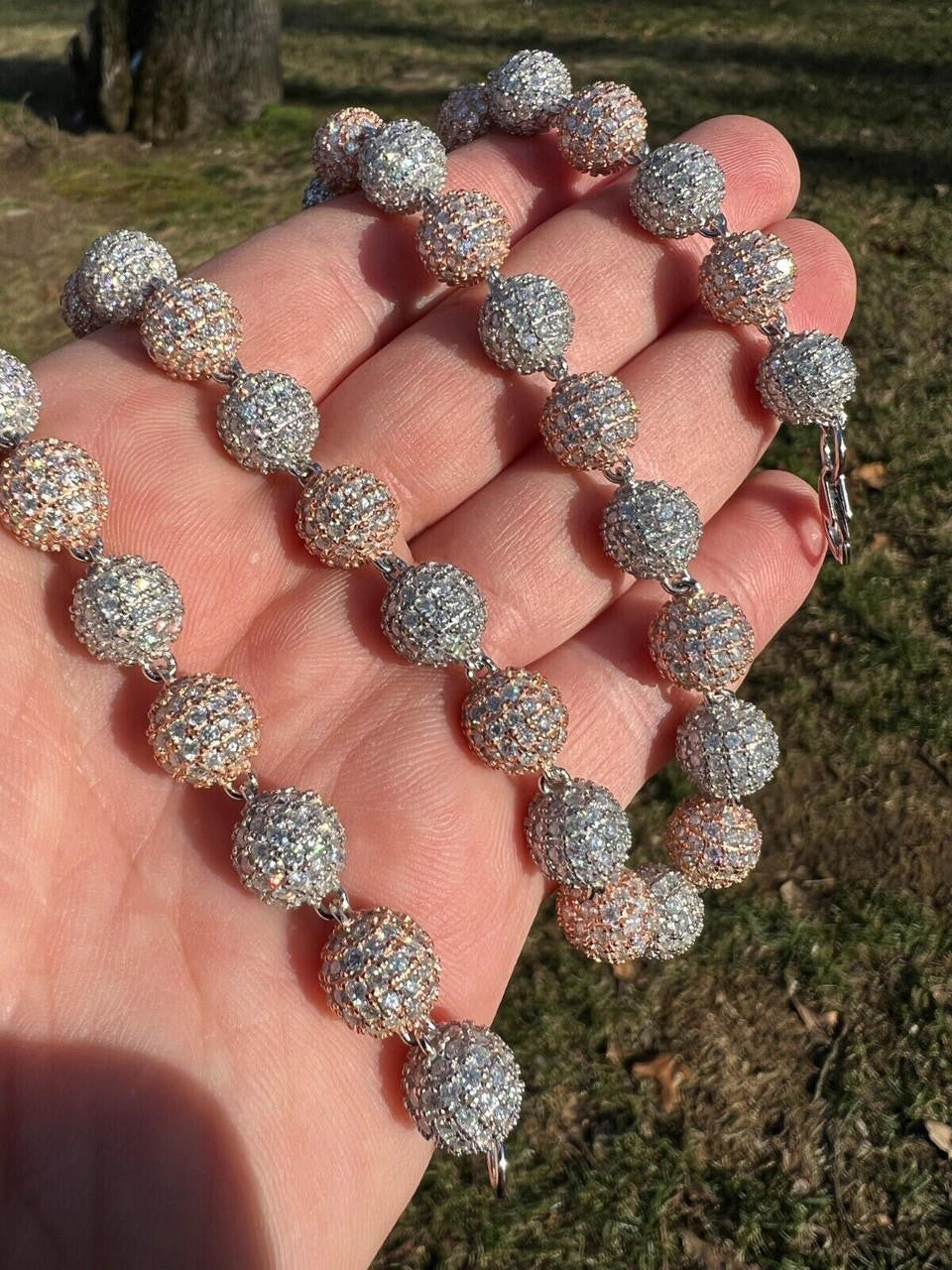 MOISSANITE Bead Ball Dogtag Necklace Chain - Rose Gold Vermeil & 925 Silver - 4mm-10mm - 16"-30"