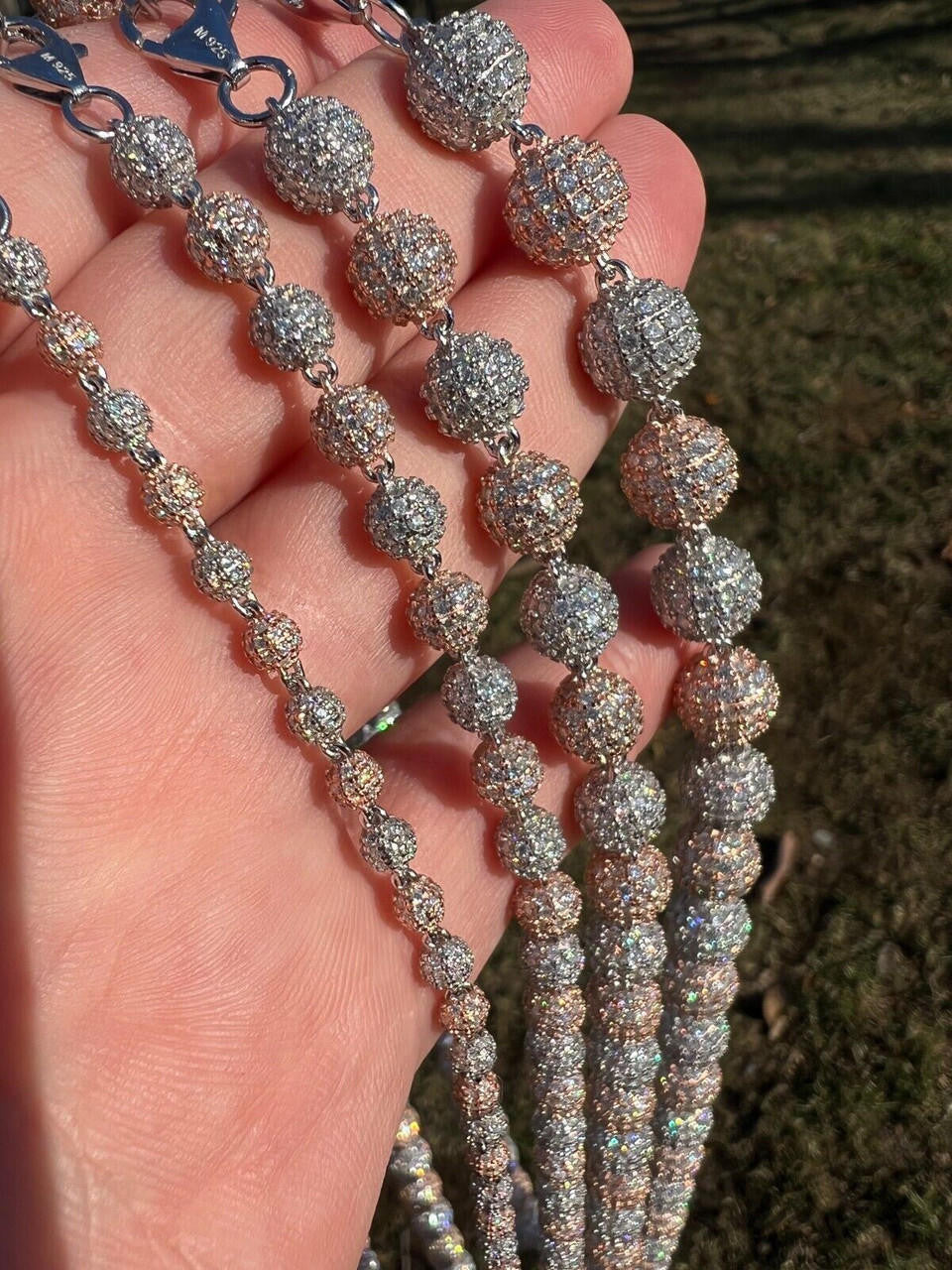 MOISSANITE Bead Ball Dogtag Necklace Chain - Rose Gold Vermeil & 925 Silver - 4mm-10mm - 16"-30"