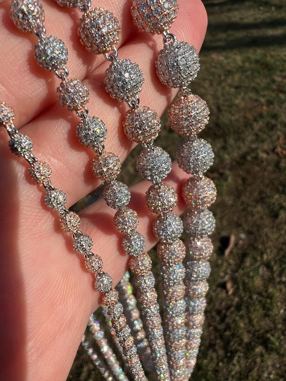 MOISSANITE Bead Ball Dogtag Necklace Chain - Rose Gold Vermeil & 925 Silver - 4mm-10mm - 16"-30"