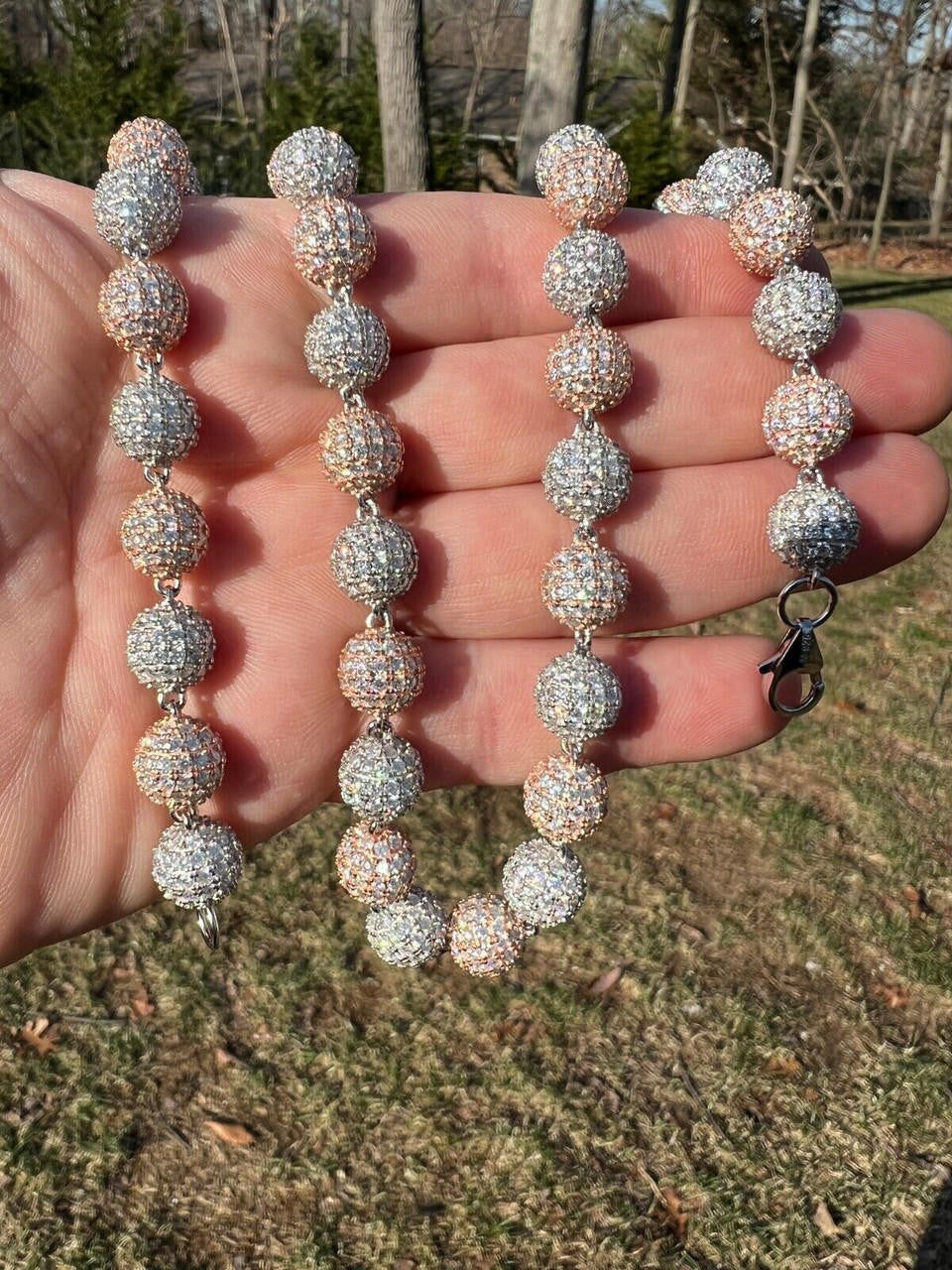 MOISSANITE Bead Ball Dogtag Necklace Chain - Rose Gold Vermeil & 925 Silver - 4mm-10mm - 16"-30"