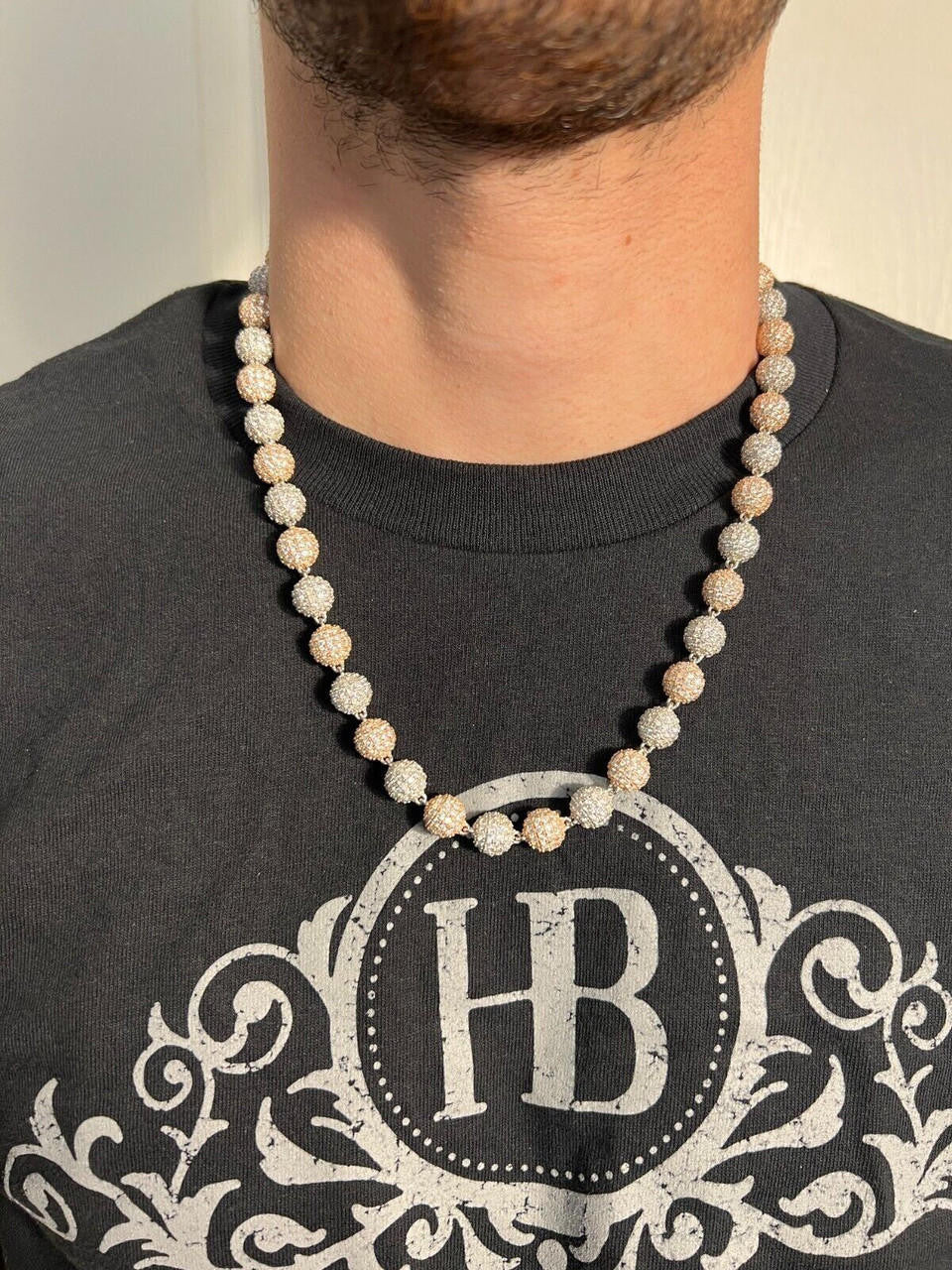 MOISSANITE Bead Ball Dogtag Necklace Chain - Rose Gold Vermeil & 925 Silver - 4mm-10mm - 16"-30"