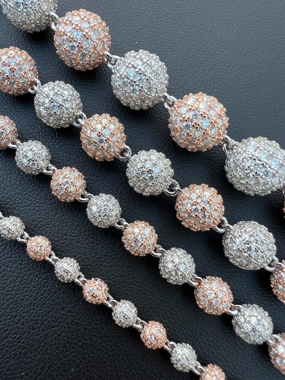 MOISSANITE Bead Ball Dogtag Necklace Chain - Rose Gold Vermeil & 925 Silver - 4mm-10mm - 16"-30"