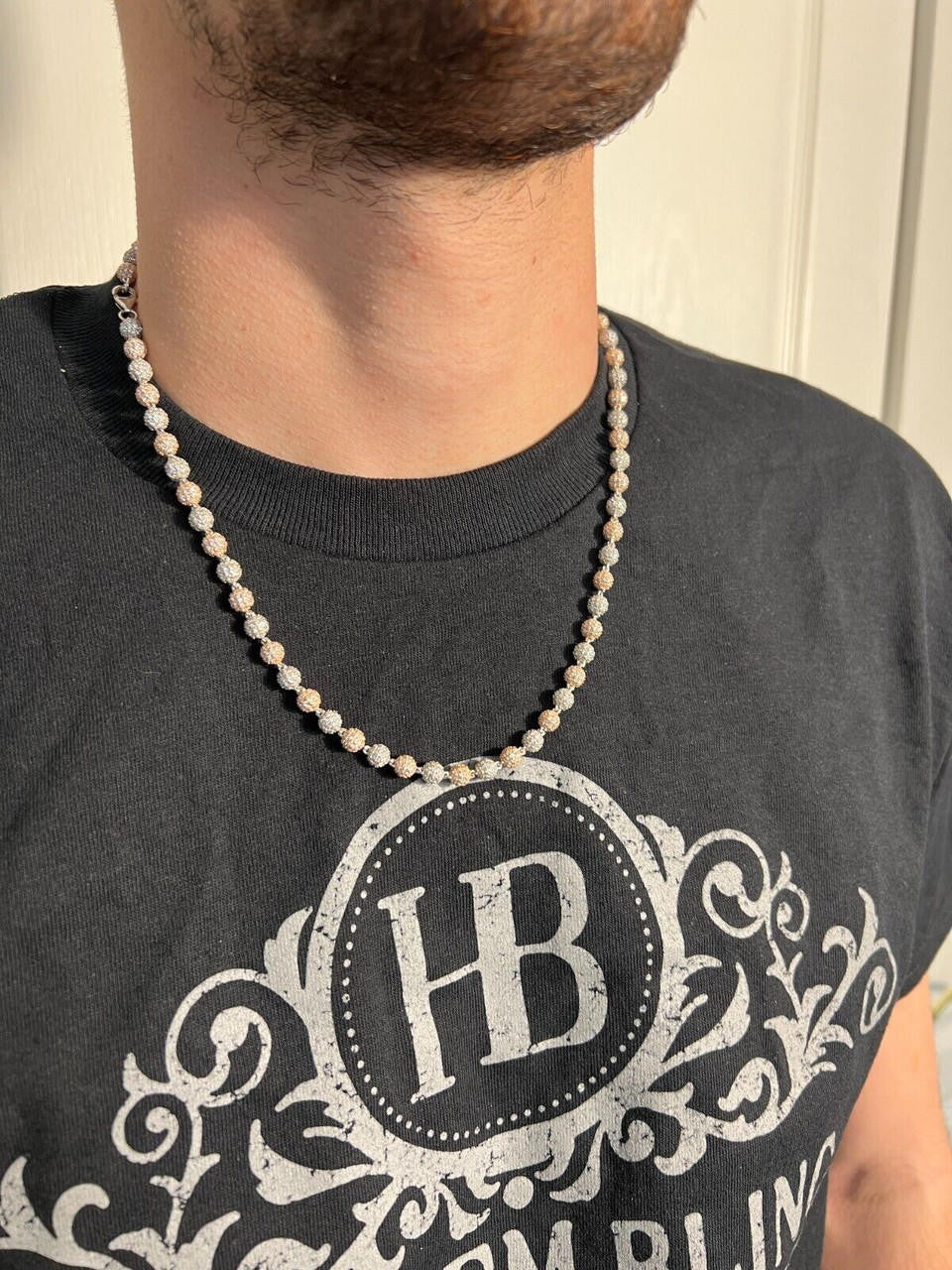 MOISSANITE Bead Ball Dogtag Necklace Chain - Rose Gold Vermeil & 925 Silver - 4mm-10mm - 16"-30"