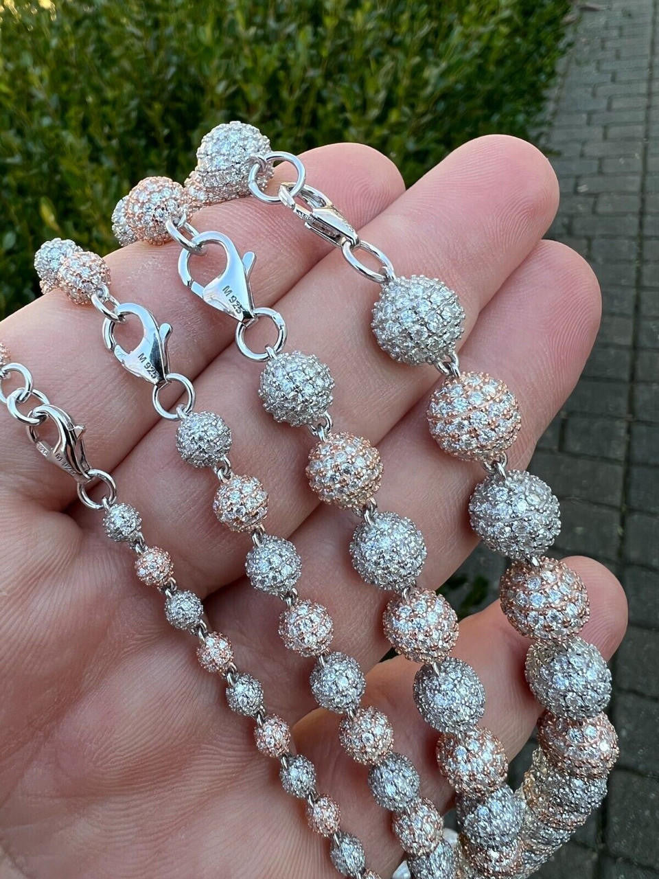 MOISSANITE Bead Ball Dogtag Necklace Chain - Rose Gold Vermeil & 925 Silver - 4mm-10mm - 16"-30"
