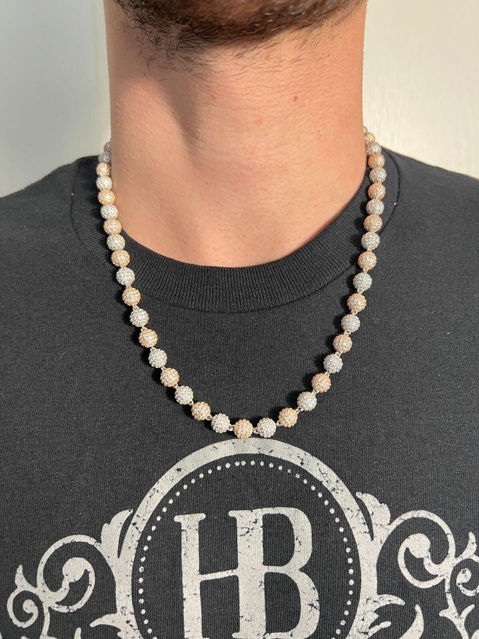MOISSANITE Bead Ball Dogtag Necklace Chain - Rose Gold Vermeil & 925 Silver - 4mm-10mm - 16"-30"