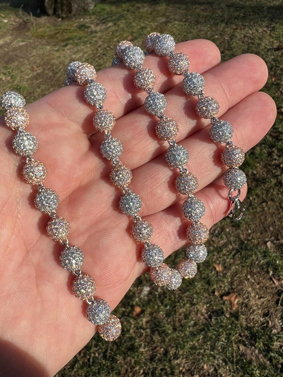 MOISSANITE Bead Ball Dogtag Necklace Chain - Rose Gold Vermeil & 925 Silver - 4mm-10mm - 16"-30"