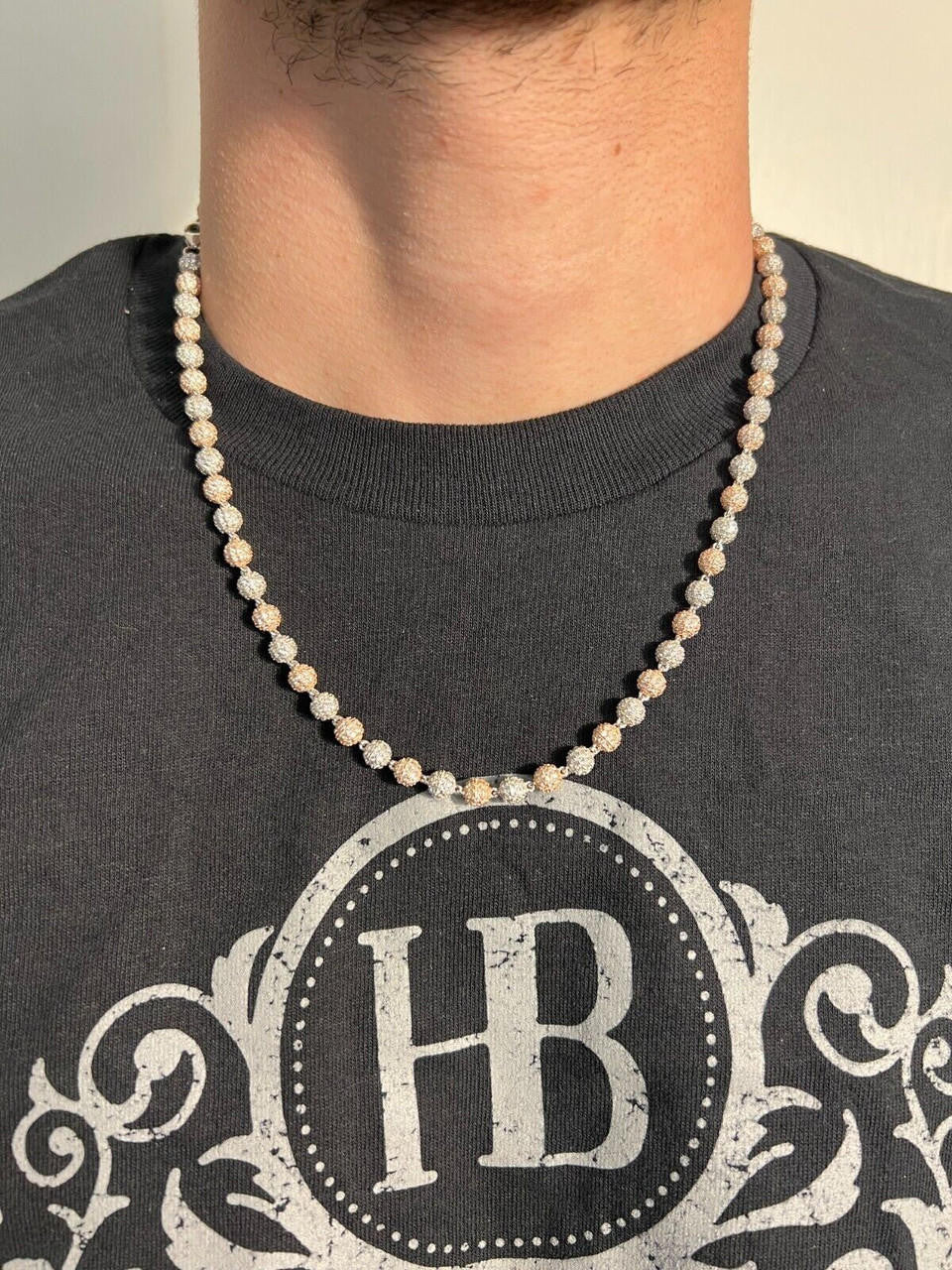MOISSANITE Bead Ball Dogtag Necklace Chain - Rose Gold Vermeil & 925 Silver - 4mm-10mm - 16"-30"