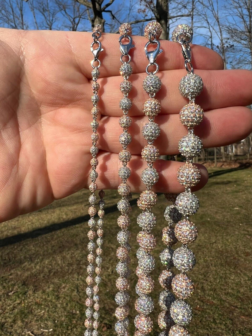 MOISSANITE Bead Ball Dogtag Necklace Chain - Rose Gold Vermeil & 925 Silver - 4mm-10mm - 16"-30"