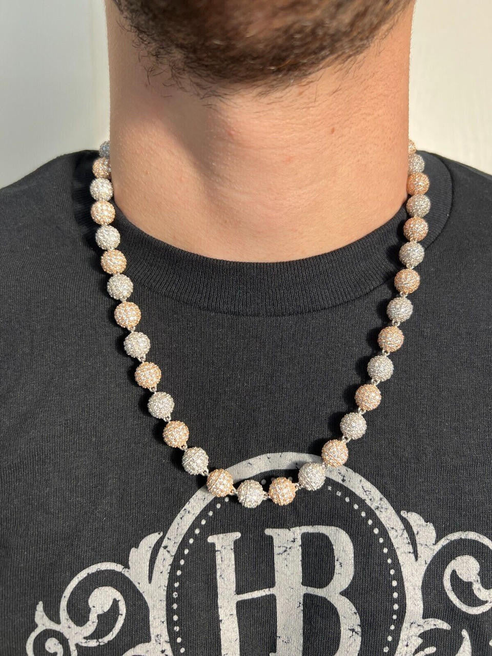 MOISSANITE Bead Ball Dogtag Necklace Chain - Rose Gold Vermeil & 925 Silver - 4mm-10mm - 16"-30"