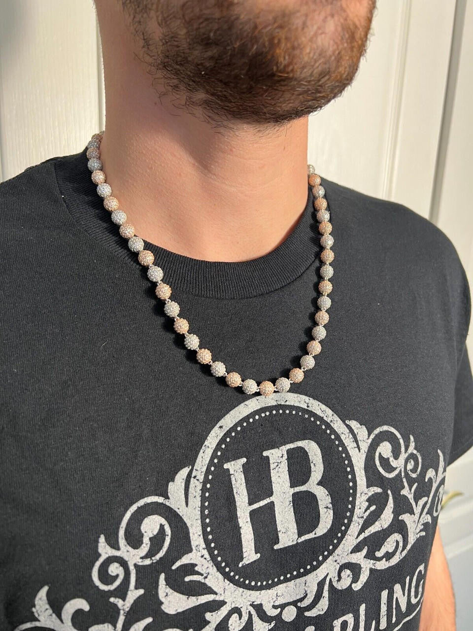MOISSANITE Bead Ball Dogtag Necklace Chain - Rose Gold Vermeil & 925 Silver - 4mm-10mm - 16"-30"