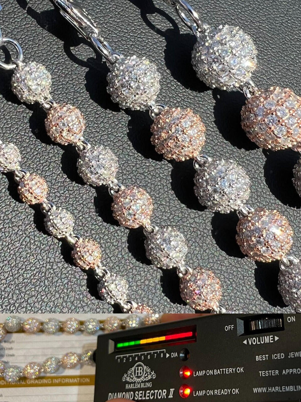 MOISSANITE Bead Ball Dogtag Necklace Chain - Rose Gold Vermeil & 925 Silver - 4mm-10mm - 16"-30"