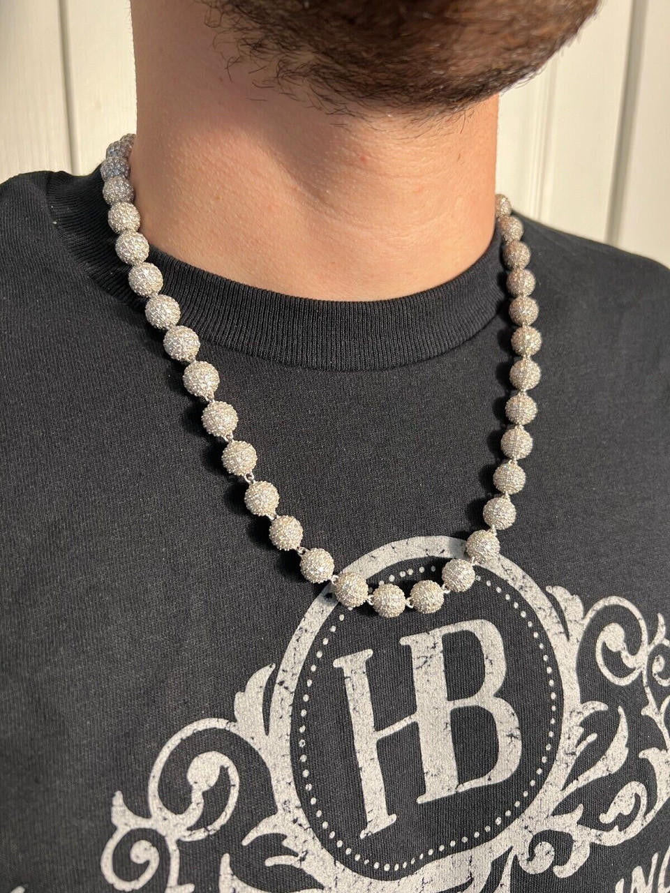 MOISSANITE Bead Ball Dogtag Necklace Chain - 925 Silver - 4mm-10mm - 16"-30"