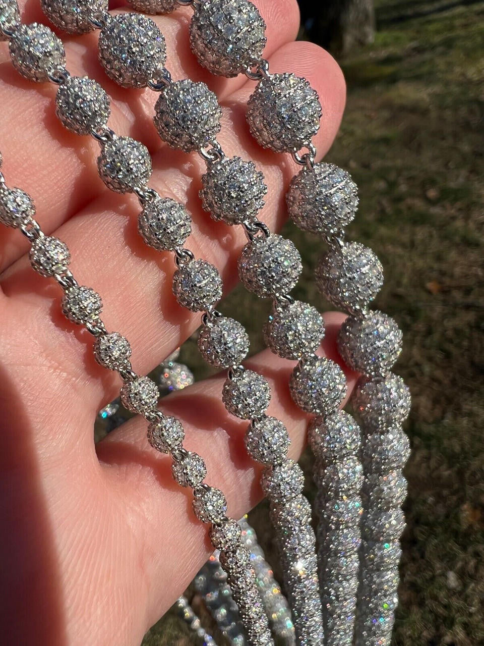 MOISSANITE Bead Ball Dogtag Necklace Chain - 925 Silver - 4mm-10mm - 16"-30"