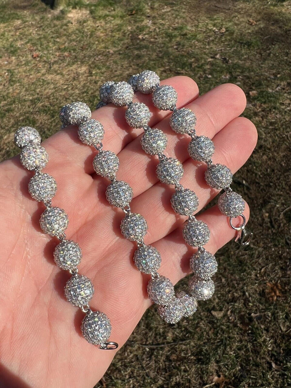 MOISSANITE Bead Ball Dogtag Necklace Chain - 925 Silver - 4mm-10mm - 16"-30"