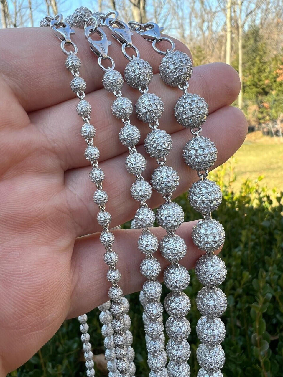 MOISSANITE Bead Ball Dogtag Necklace Chain - 925 Silver - 4mm-10mm - 16"-30"
