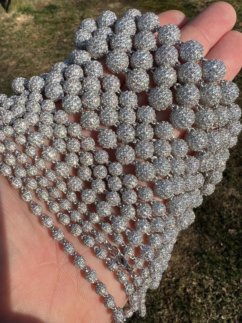 MOISSANITE Bead Ball Dogtag Necklace Chain - 925 Silver - 4mm-10mm - 16"-30"