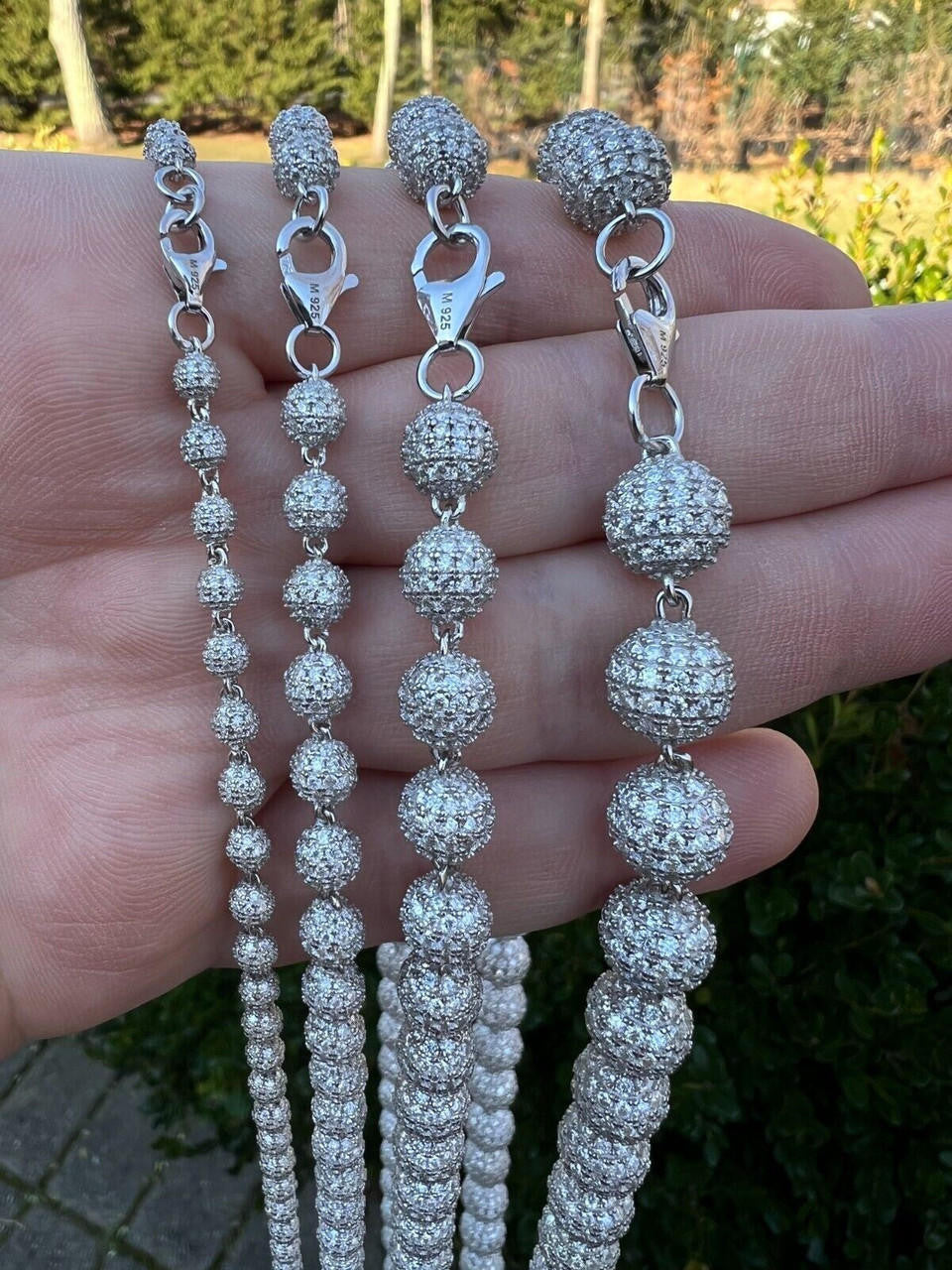 MOISSANITE Bead Ball Dogtag Necklace Chain - 925 Silver - 4mm-10mm - 16"-30"