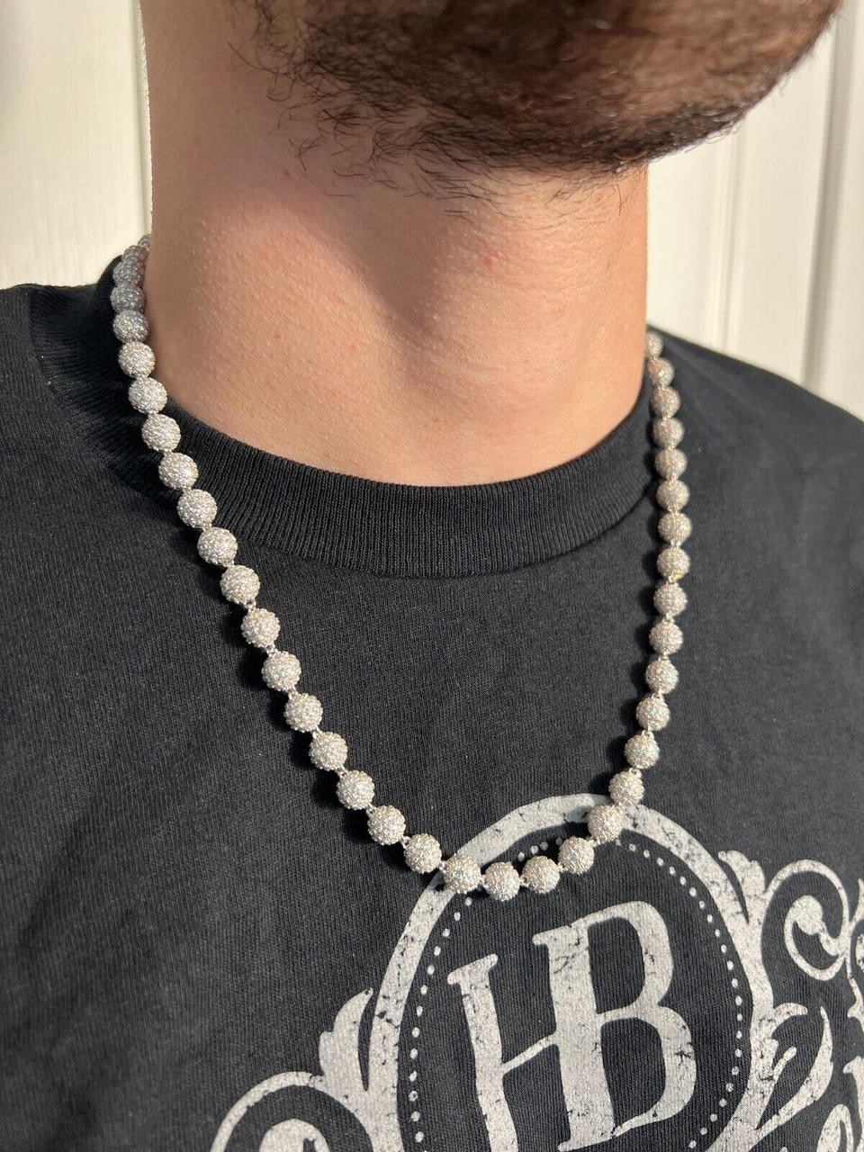 MOISSANITE Bead Ball Dogtag Necklace Chain - 925 Silver - 4mm-10mm - 16"-30"