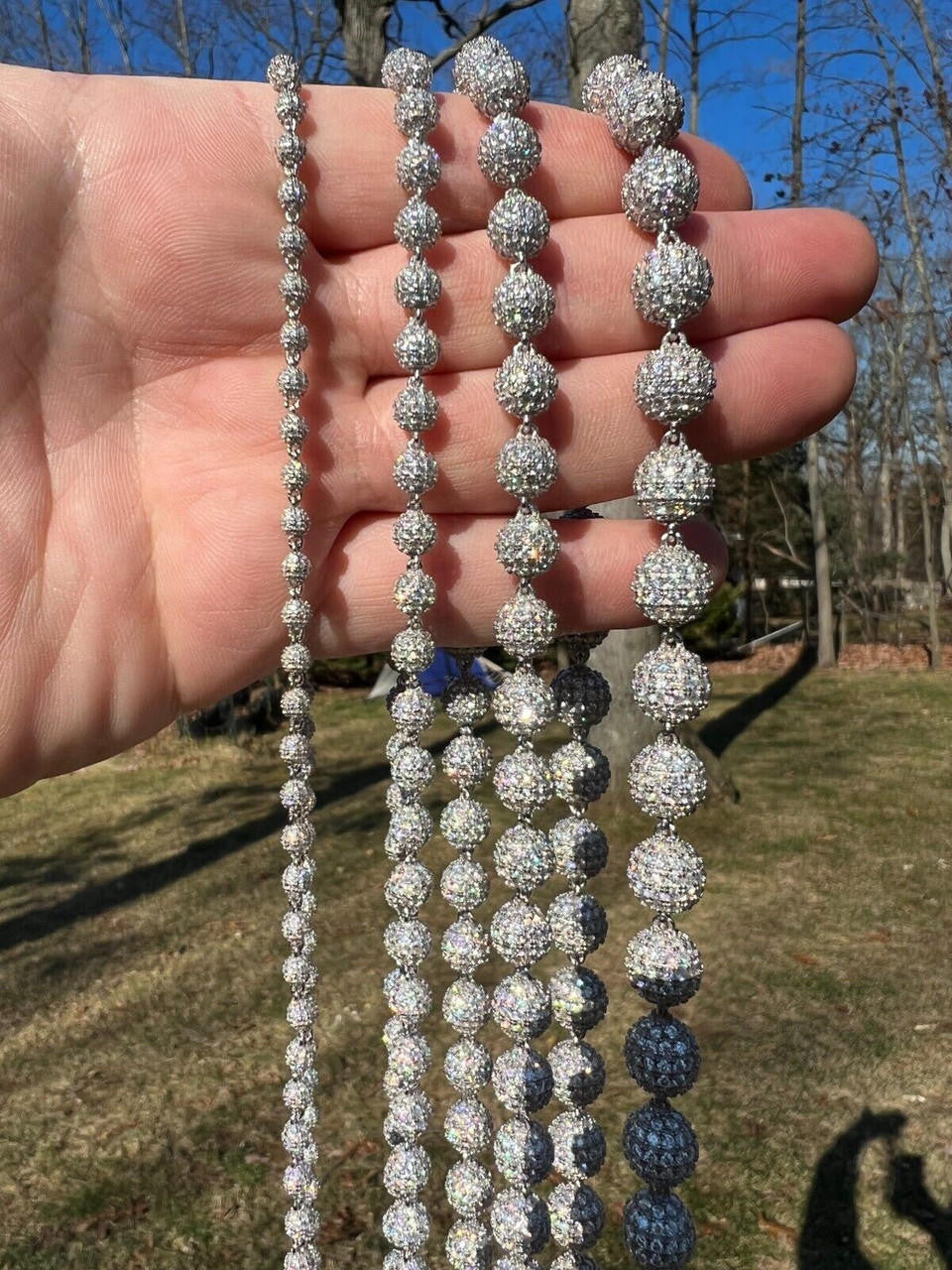MOISSANITE Bead Ball Dogtag Necklace Chain - 925 Silver - 4mm-10mm - 16"-30"