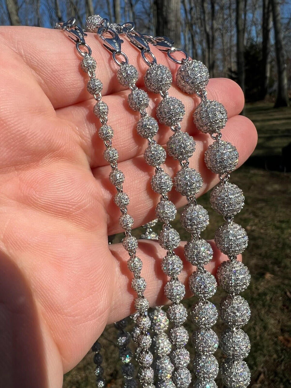 MOISSANITE Bead Ball Dogtag Necklace Chain - 925 Silver - 4mm-10mm - 16"-30"