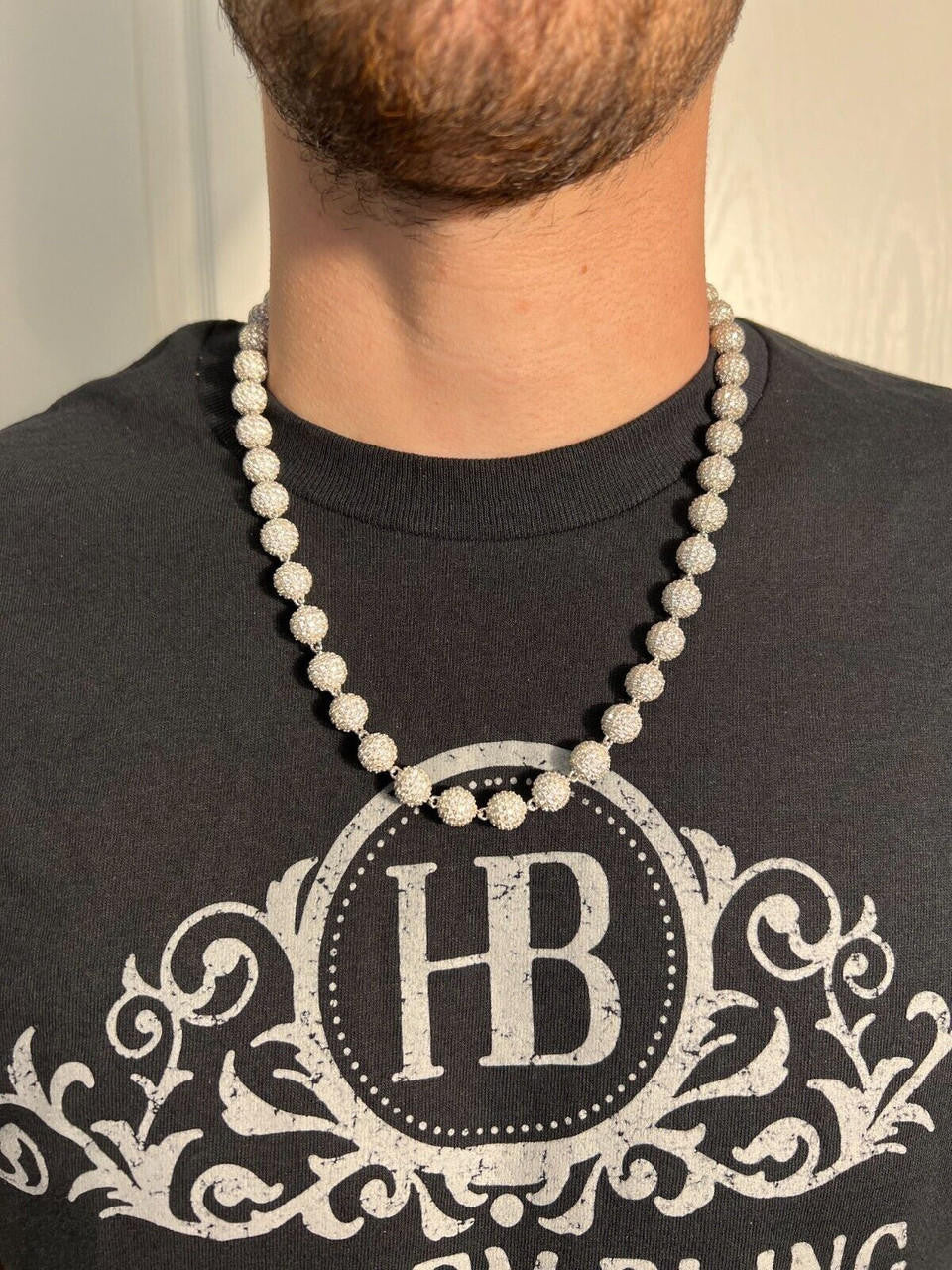 MOISSANITE Bead Ball Dogtag Necklace Chain - 925 Silver - 4mm-10mm - 16"-30"