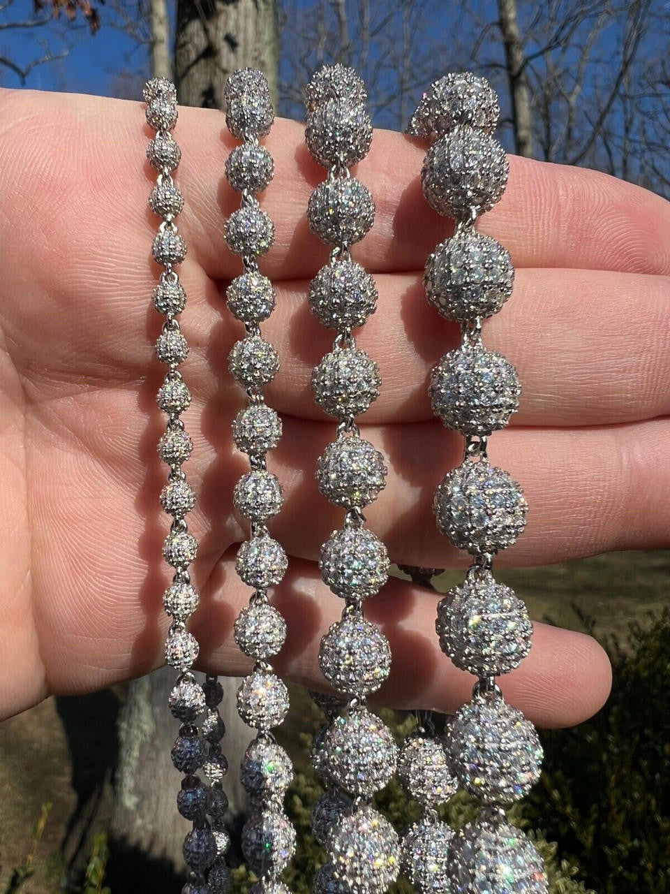 MOISSANITE Bead Ball Dogtag Necklace Chain - 925 Silver - 4mm-10mm - 16"-30"