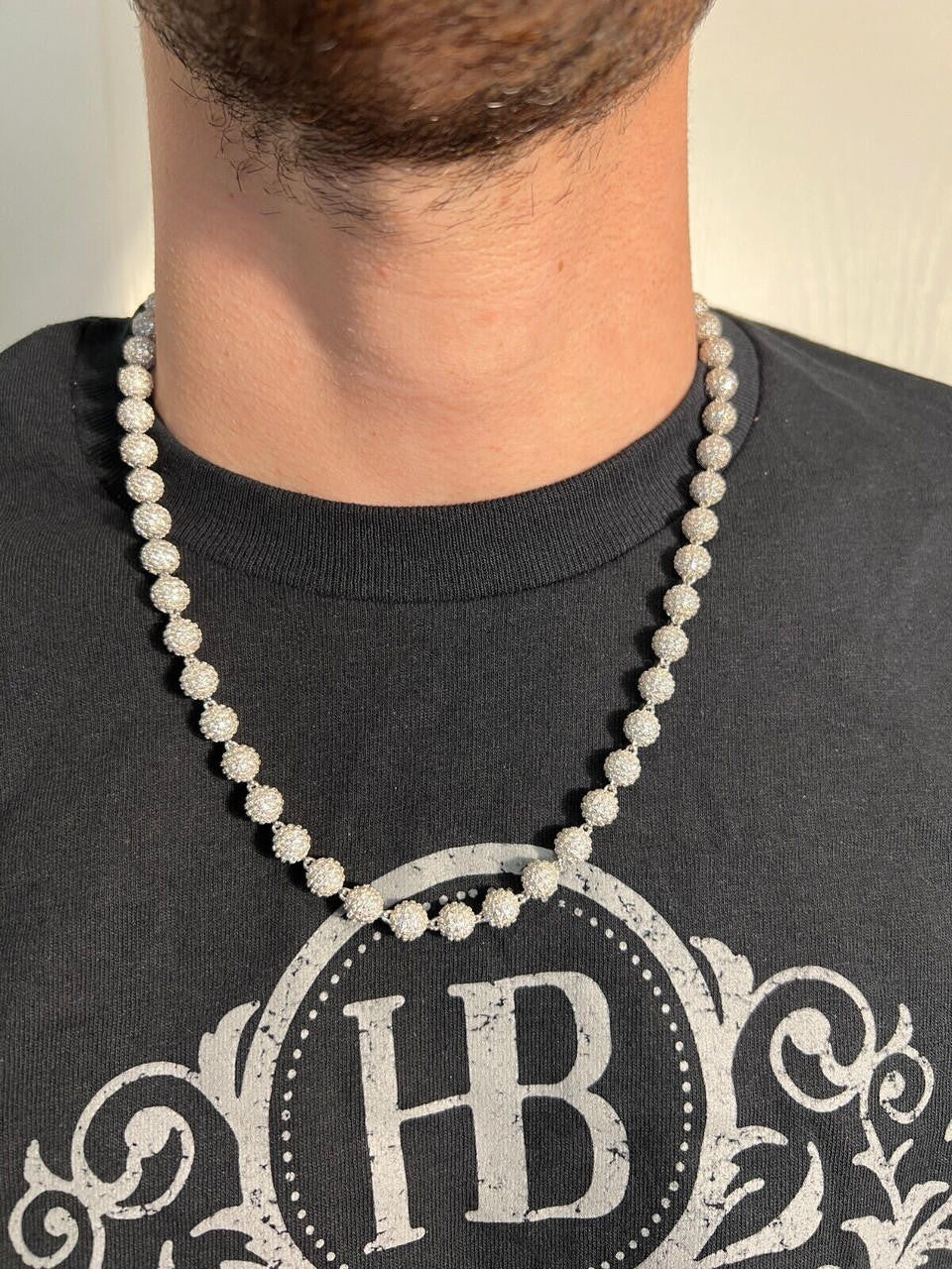 MOISSANITE Bead Ball Dogtag Necklace Chain - 925 Silver - 4mm-10mm - 16"-30"