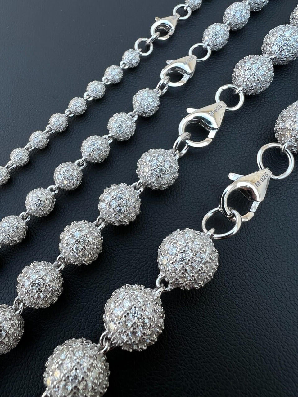 MOISSANITE Bead Ball Dogtag Necklace Chain - 925 Silver - 4mm-10mm - 16"-30"