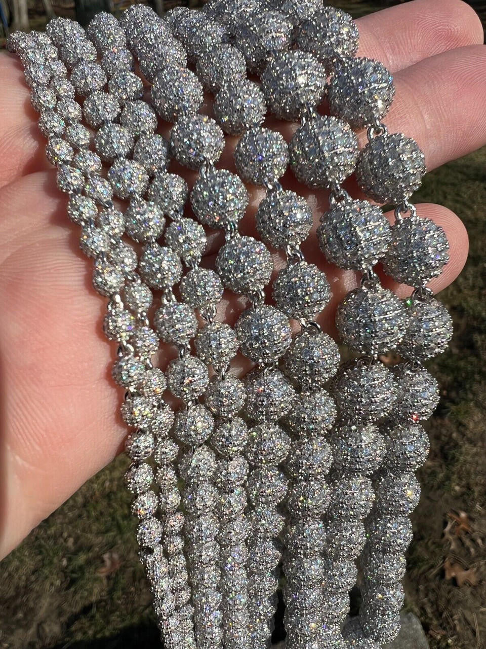 MOISSANITE Bead Ball Dogtag Necklace Chain - 925 Silver - 4mm-10mm - 16"-30"