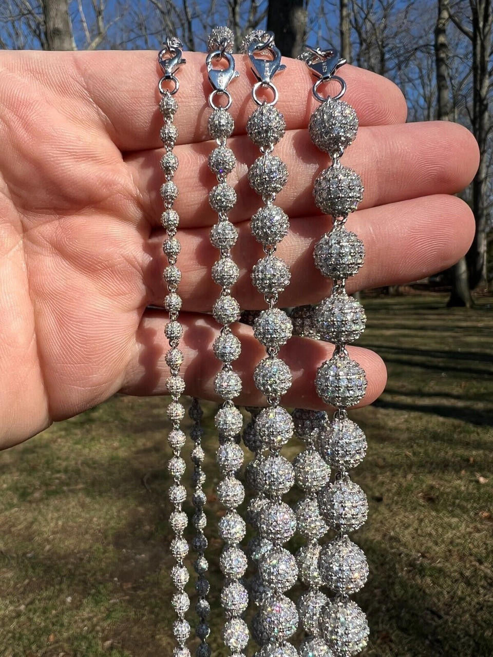 MOISSANITE Bead Ball Dogtag Necklace Chain - 925 Silver - 4mm-10mm - 16"-30"