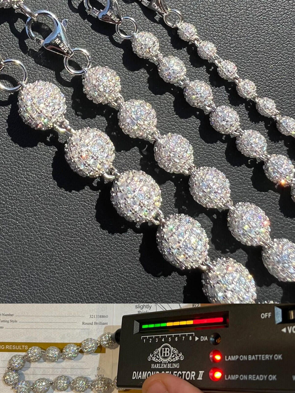MOISSANITE Bead Ball Dogtag Necklace Chain - 925 Silver - 4mm-10mm - 16"-30"