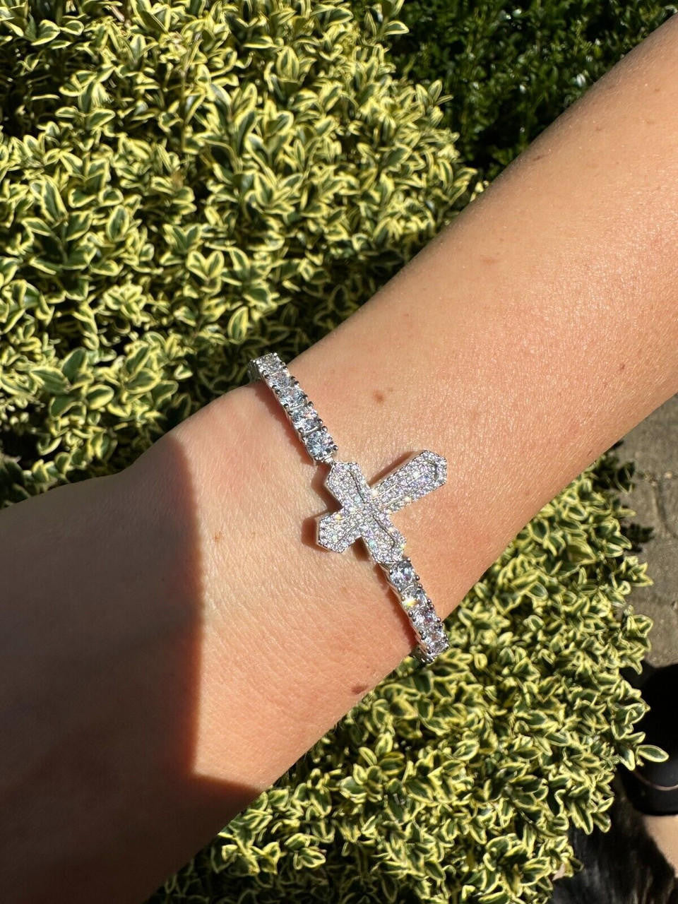 MOISSANITE Cross Tennis Bracelet Iced Out - 925 Silver - 4mm - 6"-8.5"