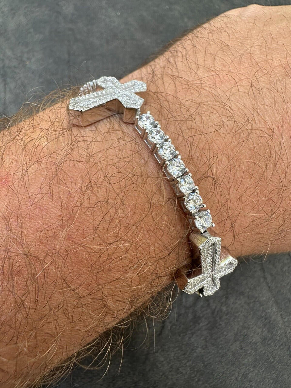 MOISSANITE Cross Tennis Bracelet Iced Out - 925 Silver - 4mm - 6"-8.5"
