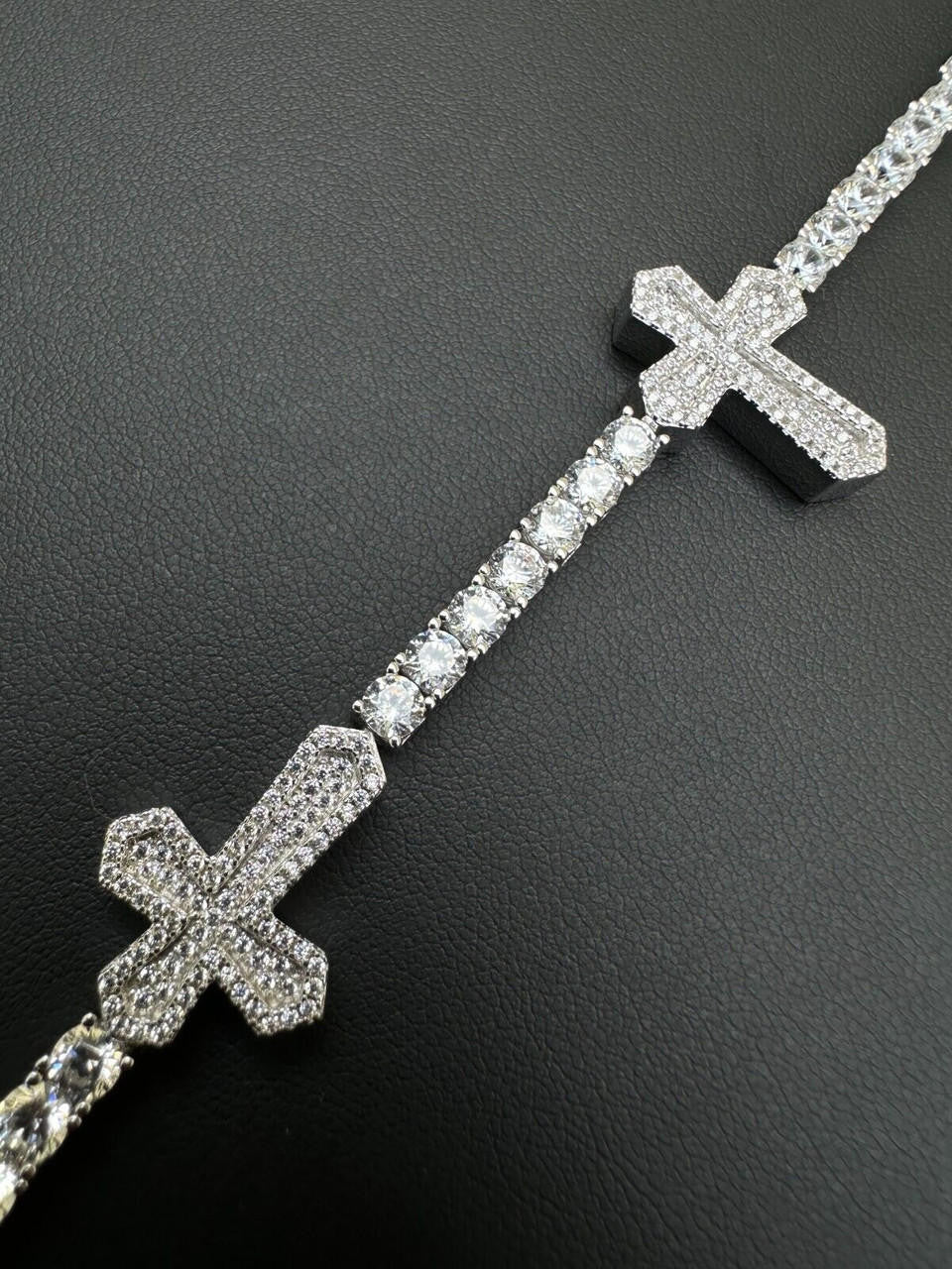 MOISSANITE Cross Tennis Bracelet Iced Out - 925 Silver - 4mm - 6"-8.5"