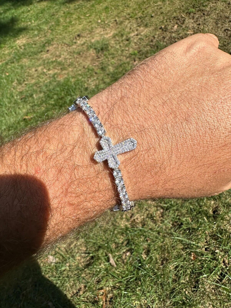 MOISSANITE Cross Tennis Bracelet Iced Out - 925 Silver - 4mm - 6"-8.5"