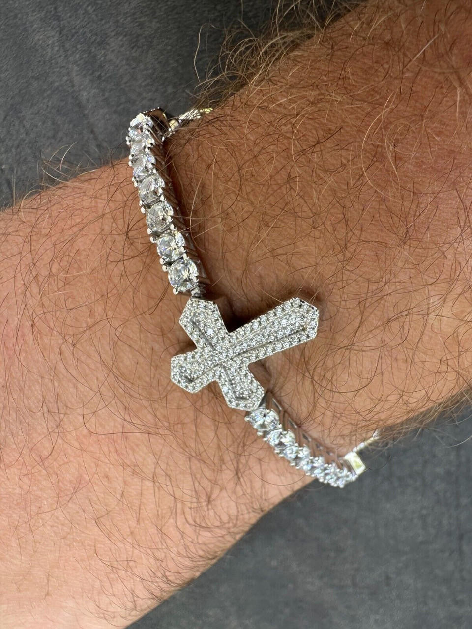 MOISSANITE Cross Tennis Bracelet Iced Out - 925 Silver - 4mm - 6"-8.5"