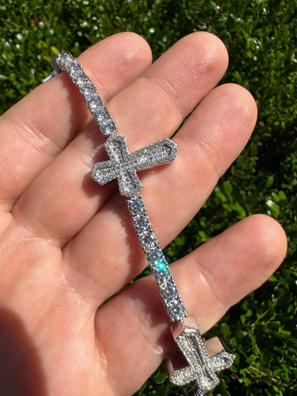 MOISSANITE Cross Tennis Bracelet Iced Out - 925 Silver - 4mm - 6"-8.5"