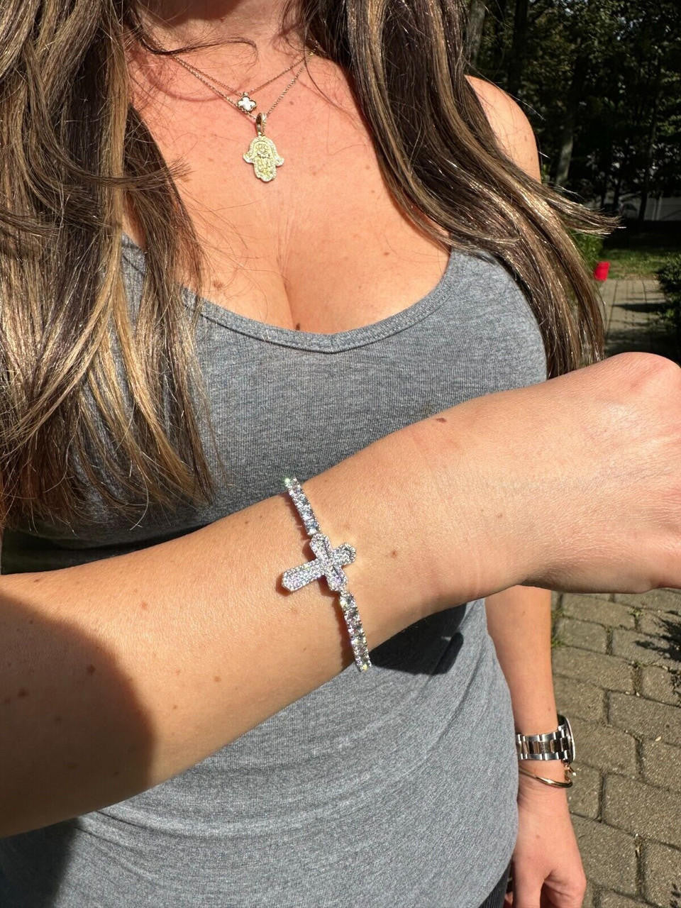 MOISSANITE Cross Tennis Bracelet Iced Out - 925 Silver - 4mm - 6"-8.5"