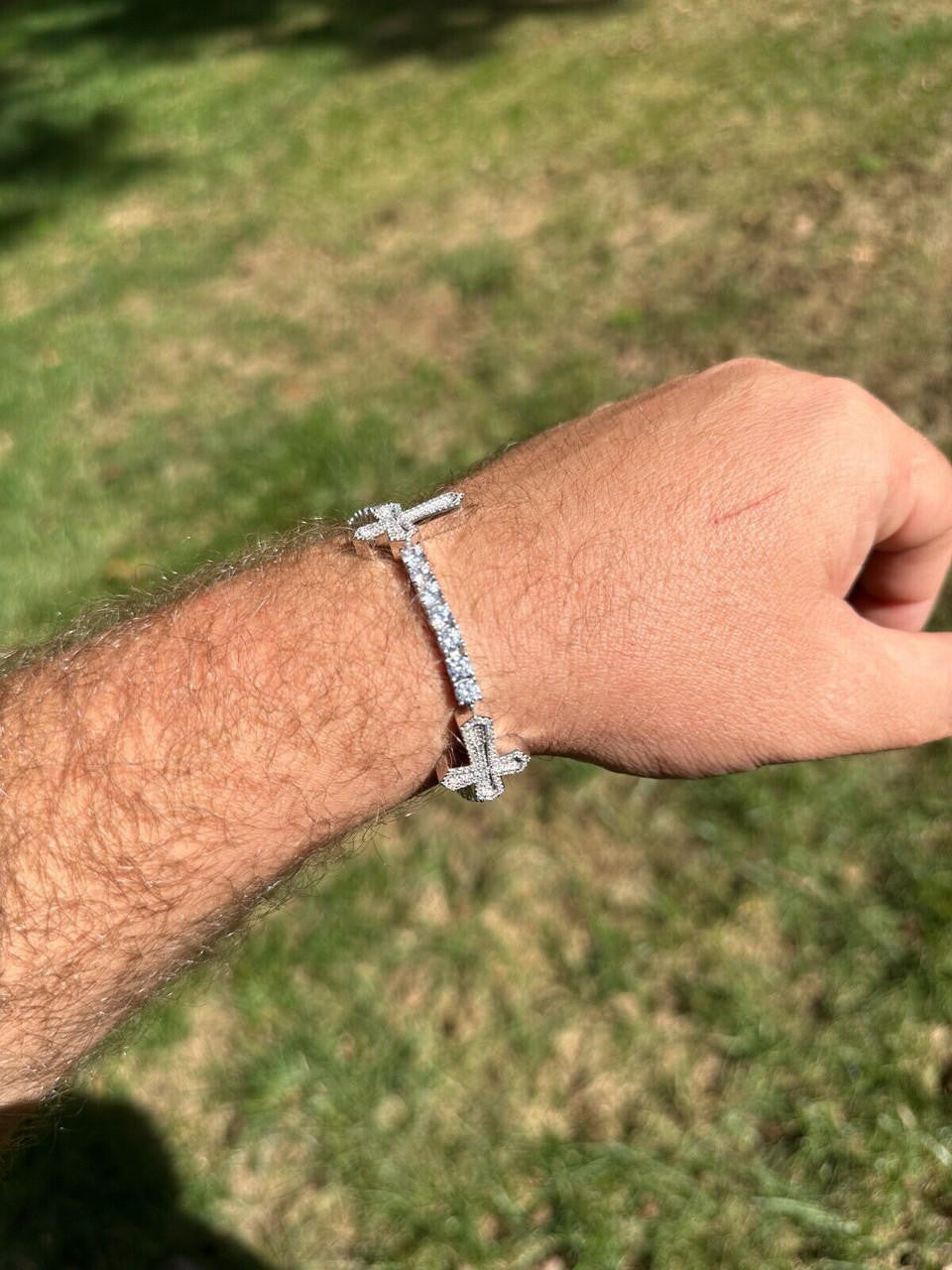 MOISSANITE Cross Tennis Bracelet Iced Out - 925 Silver - 4mm - 6"-8.5"