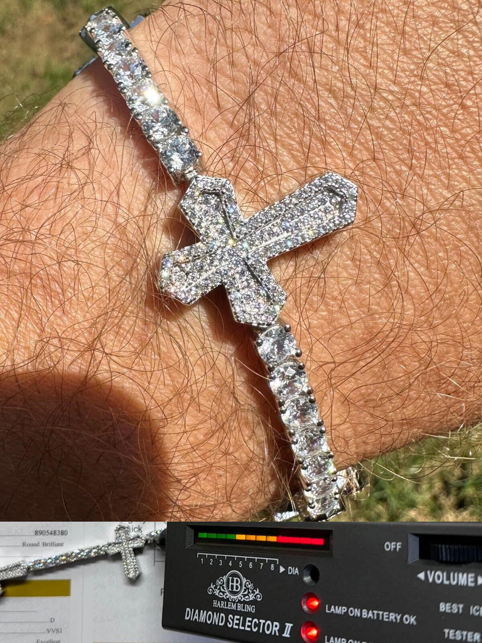 MOISSANITE Cross Tennis Bracelet Iced Out - 925 Silver - 4mm - 6"-8.5"