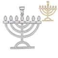 MOISSANITE Iced Jewish Menorah Hebrew Israelite Pendant - 14k Gold Vermeil Or 925 Silver - Medium 1.5"