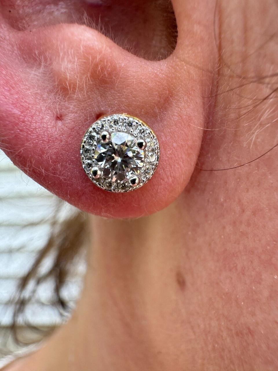 MOISSANITE Iced Out #1 Bestseller Halo Set Stud Earrings - 14k Gold Vermeil 925 Silver - 7mm -12mm