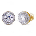 MOISSANITE Iced Out #1 Bestseller Halo Set Stud Earrings - 14k Gold Vermeil 925 Silver - 7mm -12mm