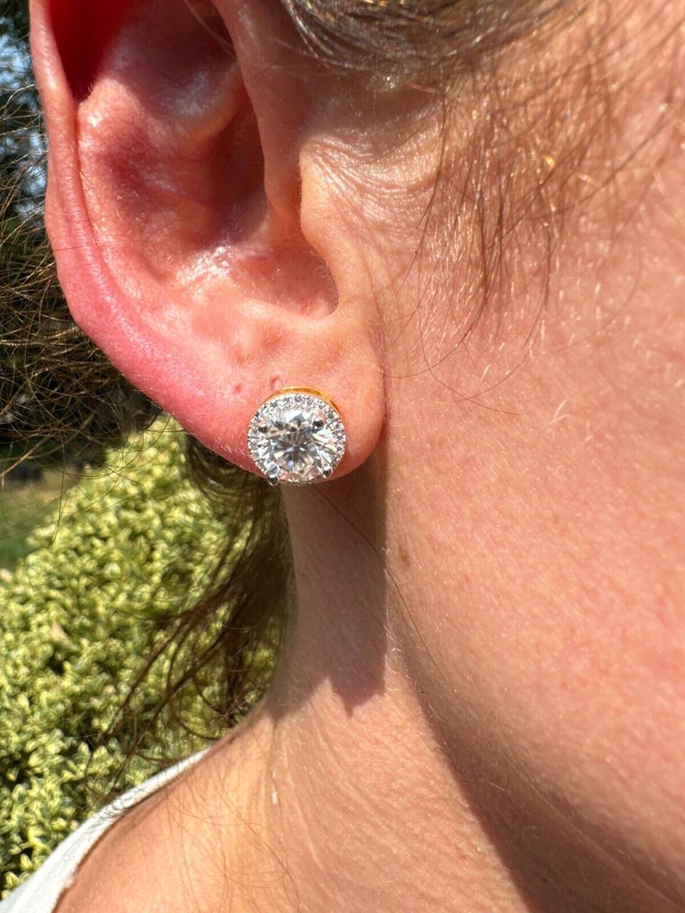 MOISSANITE Iced Out #1 Bestseller Halo Set Stud Earrings - 14k Gold Vermeil 925 Silver - 7mm -12mm