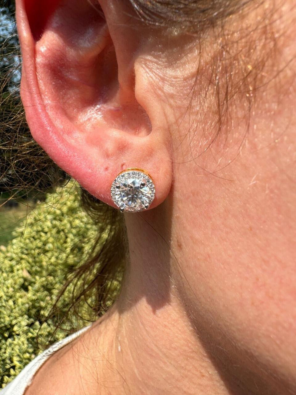 MOISSANITE Iced Out #1 Bestseller Halo Set Stud Earrings - 14k Gold Vermeil 925 Silver - 7mm -12mm