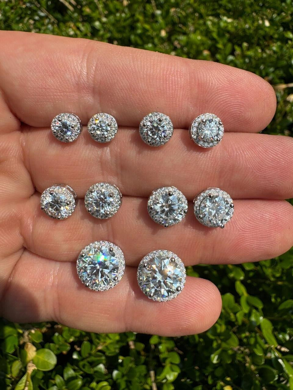 MOISSANITE Iced Out #1 Bestseller Halo Set Stud Earrings - 925 Silver - 7mm -12mm
