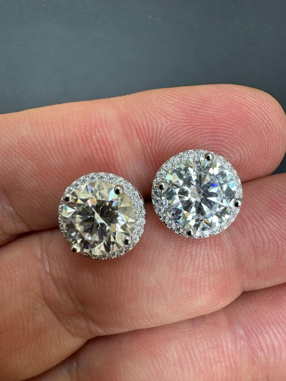 MOISSANITE Iced Out #1 Bestseller Halo Set Stud Earrings - 925 Silver - 7mm -12mm
